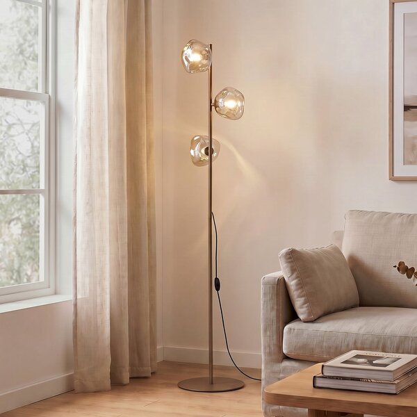 TK Lighting Φωτιστικό δαπέδου Lava, άμμος/κονιάκ, γυαλί, 151 εκ., 3 λάμπες, G9, Μπεζ, Σαλόνι / τραπεζαρία, Γυαλί, σύγχρονο