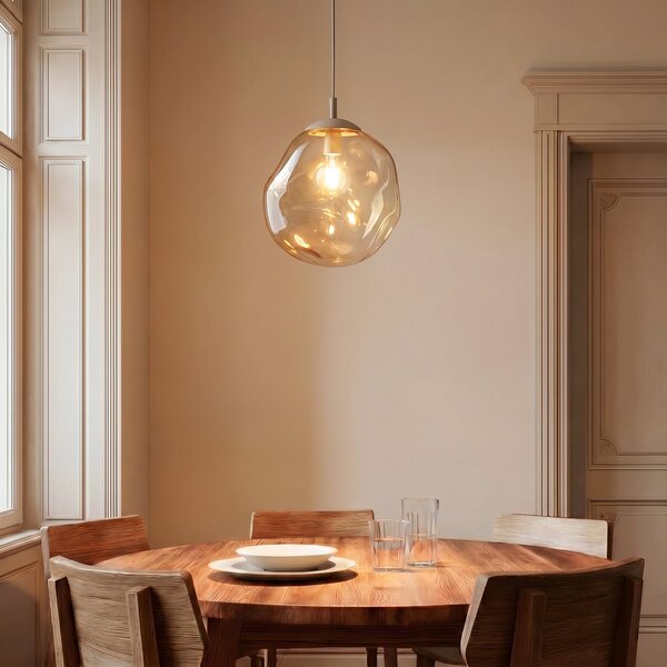 TK Lighting Κρεμαστό φωτιστικό Lava, Ø 35 cm, E27, άμμος/κονιάκ, γυαλί, ρυθμιζόμενος, Μπεζ, Σαλόνι / τραπεζαρία, Γυαλί, σύγχρονο