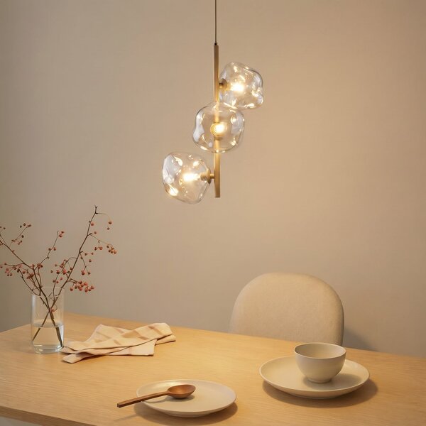 TK Lighting Κρεμαστό φωτιστικό Lava, 3 λάμπες, Ø 29 cm, άμμος/κονιάκ, G9, ρυθμιζόμενος, Μπεζ, Σαλόνι / τραπεζαρία, Γυαλί, σύγχρονο
