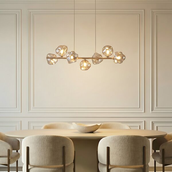 TK Lighting Κρεμαστό φωτιστικό Lava, 7 λαμπτήρες, μήκος 90 cm, χρώμα άμμου/κονιάκ, G9, ρυθμιζόμενος, Μπεζ, Σαλόνι / τραπεζαρία, Γυαλί, σύγχρονο