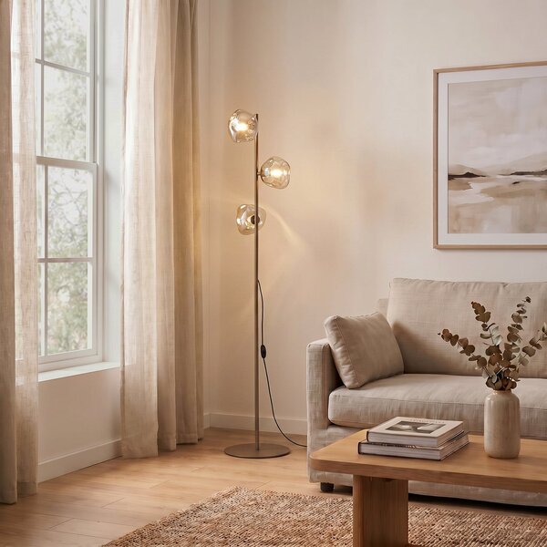 TK Lighting Φωτιστικό δαπέδου Lava, άμμος/κονιάκ, γυαλί, 151 εκ., 3 λάμπες, G9, Μπεζ, Σαλόνι / τραπεζαρία, Γυαλί, σύγχρονο