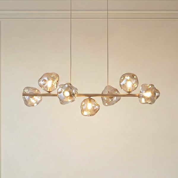 TK Lighting Κρεμαστό φωτιστικό Lava, 7 λαμπτήρες, μήκος 90 cm, χρώμα άμμου/κονιάκ, G9, ρυθμιζόμενος, Μπεζ, Σαλόνι / τραπεζαρία, Γυαλί, σύγχρονο