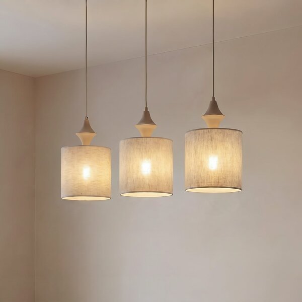 TK Lighting Κρεμαστό φωτιστικό Amura, 3 λάμπες, μήκος 105 cm, μπεζ/αμμώδες, E27, ρυθμιζόμενος, Μπεζ, Σαλόνι / τραπεζαρία, Ύφασμα / Κλωστοϋφαντουργία, σύγχρονο