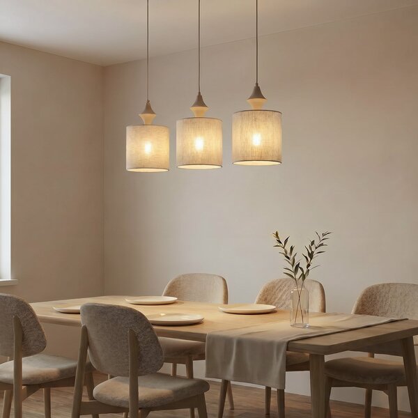TK Lighting Κρεμαστό φωτιστικό Amura, 3 λάμπες, μήκος 105 cm, μπεζ/αμμώδες, E27, ρυθμιζόμενος, Μπεζ, Σαλόνι / τραπεζαρία, Ύφασμα / Κλωστοϋφαντουργία, σύγχρονο