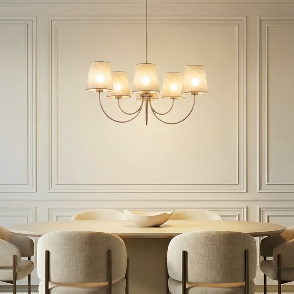 TK Lighting Πολυέλαιος Candi, μπεζ/αμμώδης, 6 λαμπτήρες, Ø 85 cm, E27, ρυθμιζόμενος, Μπεζ, Σαλόνι / τραπεζαρία, Ύφασμα / Κλωστοϋφαντουργία, σύγχρονο