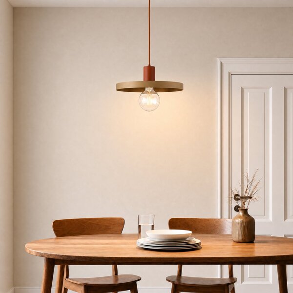 TK Lighting Κρεμαστό φωτιστικό Sila, άμμος/κόκκινο, μέταλλο, Ø 30 cm, E27, ρυθμιζόμενος, Μπεζ, Σαλόνι / τραπεζαρία, Μέταλλο, σύγχρονο