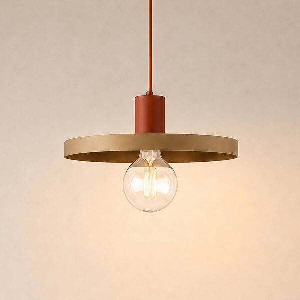 TK Lighting Κρεμαστό φωτιστικό Sila, άμμος/κόκκινο, μέταλλο, Ø 30 cm, E27, ρυθμιζόμενος, Μπεζ, Σαλόνι / τραπεζαρία, Μέταλλο, σύγχρονο