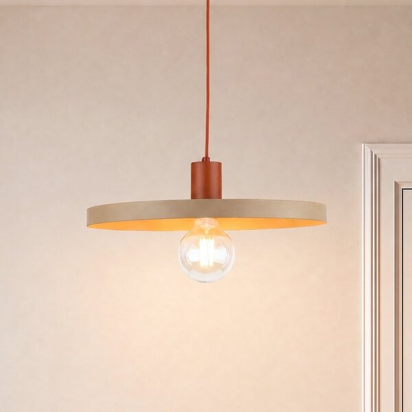 TK Lighting Κρεμαστό φωτιστικό Sila, άμμος/κόκκινο, μέταλλο, Ø 45 cm, E27, ρυθμιζόμενος, Μπεζ, Σαλόνι / τραπεζαρία, Μέταλλο, σύγχρονο