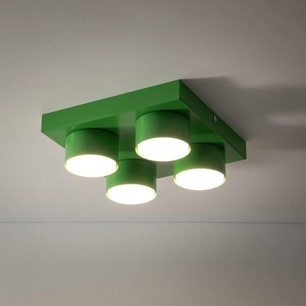 TK Lighting Φωτιστικό οροφής Brix, πράσινο, μήκους 23 cm, με 4 λαμπτήρες, GX53, ρυθμιζόμενος, Πράσινο, Σαλόνι / τραπεζαρία, Μέταλλο, σύγχρονο