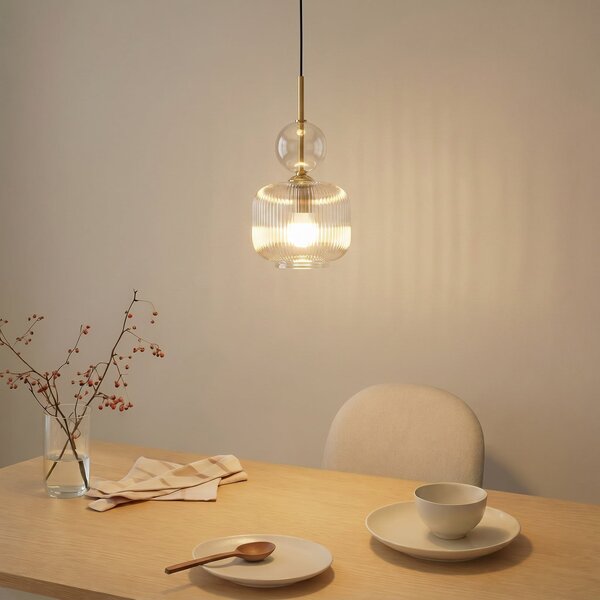 TK Lighting Κρεμαστό φωτιστικό Sophia, κονιάκ/μαύρο, γυαλί, Ø 15 cm, E14, ρυθμιζόμενος, Γκρι, Σαλόνι / τραπεζαρία, Γυαλί, σύγχρονο
