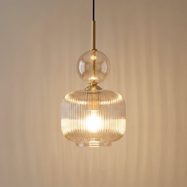 TK Lighting Κρεμαστό φωτιστικό Sophia, κονιάκ/μαύρο, γυαλί, Ø 15 cm, E14, ρυθμιζόμενος, Γκρι, Σαλόνι / τραπεζαρία, Γυαλί, σύγχρονο