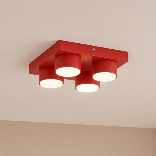 TK Lighting Φωτιστικό οροφής Brix, κόκκινο, μήκους 23 cm, με 4 λαμπτήρες, GX53, ρυθμιζόμενος, Κόκκινο, Σαλόνι / τραπεζαρία, Μέταλλο, σύγχρονο