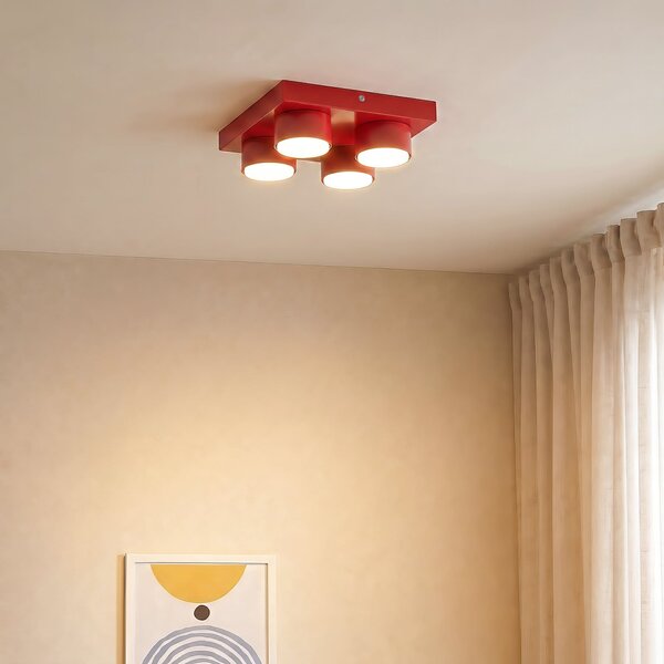 TK Lighting Φωτιστικό οροφής Brix, κόκκινο, μήκους 23 cm, με 4 λαμπτήρες, GX53, ρυθμιζόμενος, Κόκκινο, Σαλόνι / τραπεζαρία, Μέταλλο, σύγχρονο