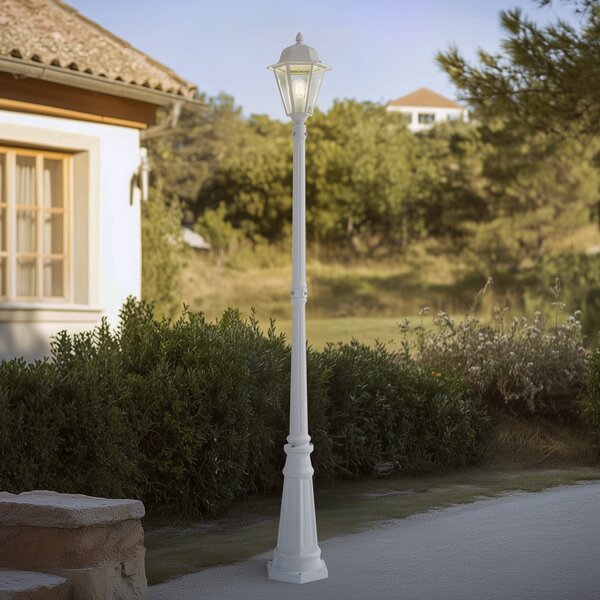 Lindby Φωτιστικό εξωτερικού χώρου Edana, 211 cm, λευκό, μέταλλο, E27, IP44, ρυθμιζόμενος, Λευκό, Αλουμίνιο, σύγχρονο, Φανάρι