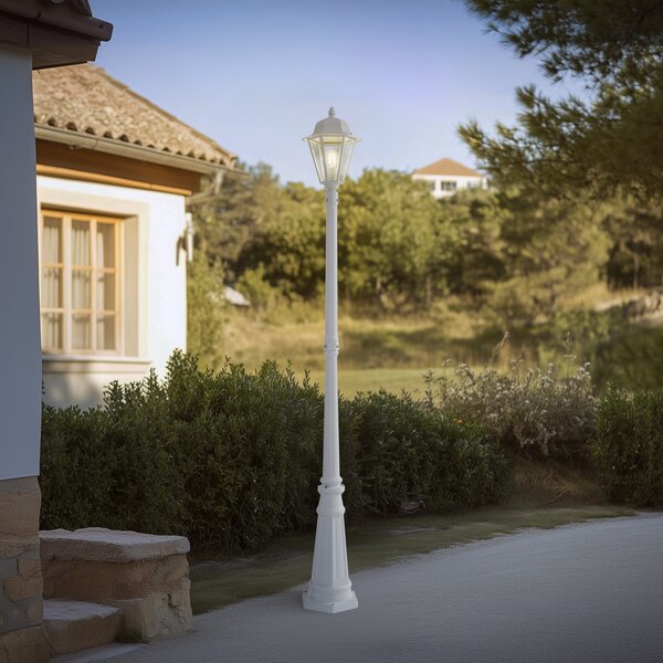 Lindby Φωτιστικό εξωτερικού χώρου Edana, 211 cm, λευκό, μέταλλο, E27, IP44, ρυθμιζόμενος, Λευκό, Αλουμίνιο, σύγχρονο, Φανάρι