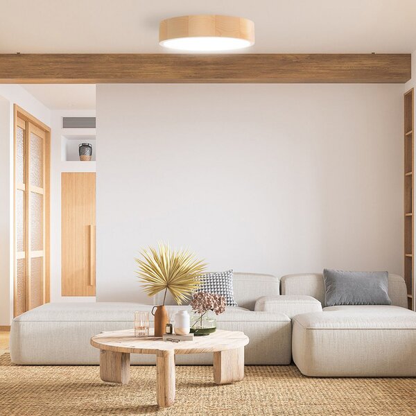 TEMAR LIGHTING Φωτιστικό οροφής Cleo DR800, ξύλο πεύκου, Ø 80 cm, 6 φώτα, E27, ρυθμιζόμενος, Ξύλου, Σαλόνι / τραπεζαρία, Ξύλο, σύγχρονο