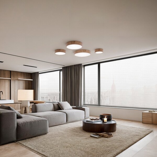 TEMAR LIGHTING Φωτιστικό οροφής Cleo DR800, ξύλο δρυός, Ø 80 cm, 6 φώτα, E27, ρυθμιζόμενος, Ξύλου, Σαλόνι / τραπεζαρία, Ξύλο, σύγχρονο
