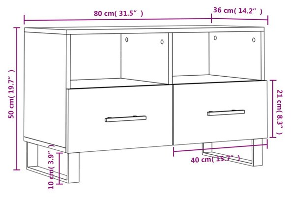 Έπιπλο Τηλεόρασης Γυαλ. Λευκό 80x36x50 εκ. Επεξεργασμένο Ξύλο - Λευκό