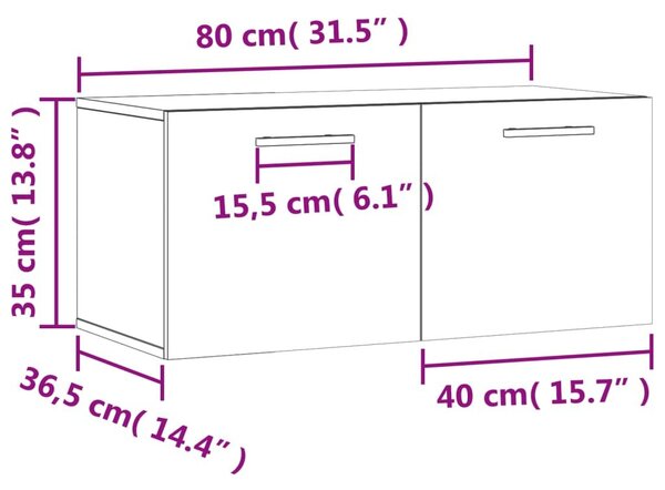 Ντουλάπι Τοίχου Μαύρο 80 x 36,5 x 35 εκ. από Επεξεργασμένο Ξύλο - Μαύρο