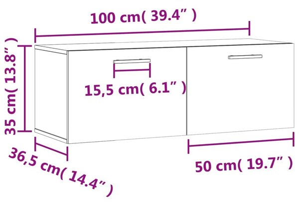 Ντουλάπι Τοίχου Γκρι Sonoma 100x36,5x35 εκ. Επεξεργασμένο Ξύλο - Γκρι