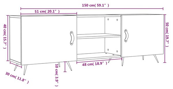 Έπιπλο Τηλεόρασης Γκρι Σκυροδέματος 150x30x50 εκ. Επεξ. Ξύλο - Γκρι