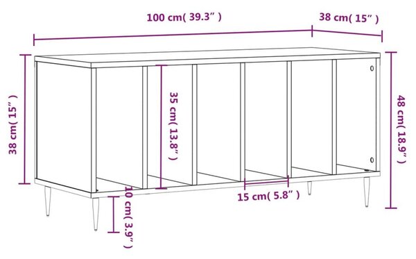 Έπιπλο Δίσκων Γυαλ. Λευκό 100x38x48 εκ. από Επεξεργασμένο Ξύλο - Λευκό