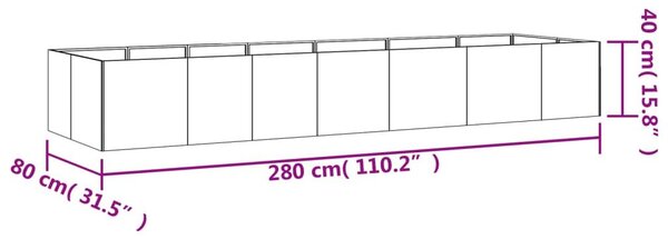 Ζαρντινιέρα 280 x 80 x 40 εκ. από Ατσάλι Σκληρυθέν στον Αέρα - Καφέ