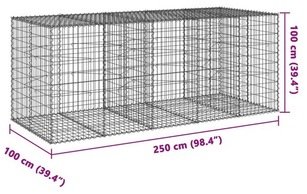 Συρματοκιβώτιο με Κάλυμμα 250x100x100εκ από Γαλβανισμένο Χάλυβα - Ασήμι