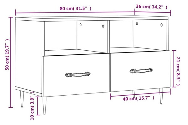 Έπιπλο Τηλεόρασης Μαύρο 80 x 36 x 50 εκ. από Επεξεργασμένο Ξύλο - Μαύρο