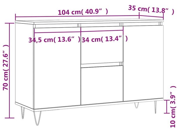 Μπουφές Sonoma Δρυς 104 x 35 x 70 εκ. από Επεξεργασμένο Ξύλο - Καφέ