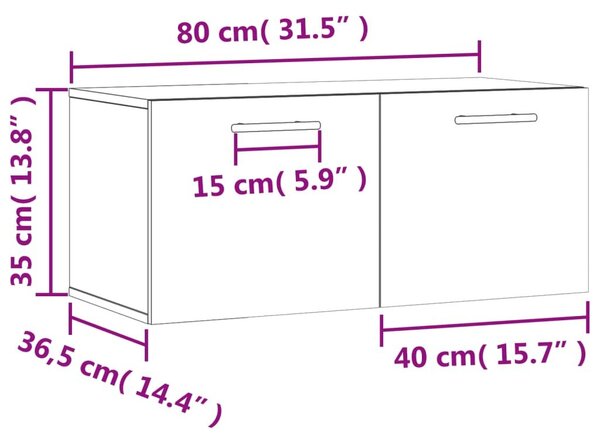 Ντουλάπι Τοίχου Γκρι Sonoma 80x36,5x35 εκ. Επεξεργασμένο Ξύλο - Γκρι