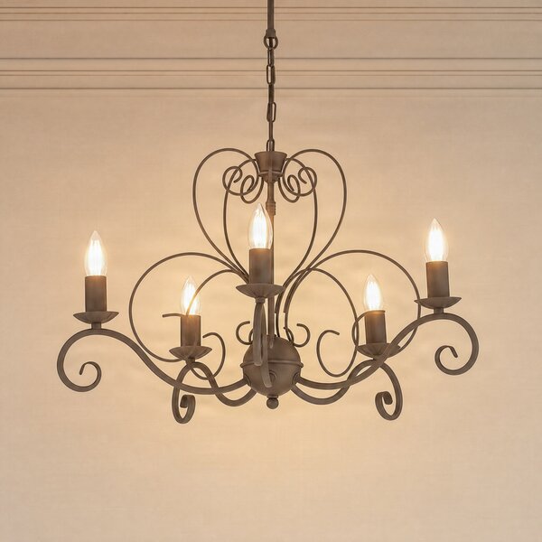 Luminex Πολυέλαιος Mauro, μπεζ, 5 φλόγες, Ø 62 cm, μέταλλο, E14, ρυθμιζόμενος, Μπεζ, Σαλόνι / τραπεζαρία, Μέταλλο, Αντίκα