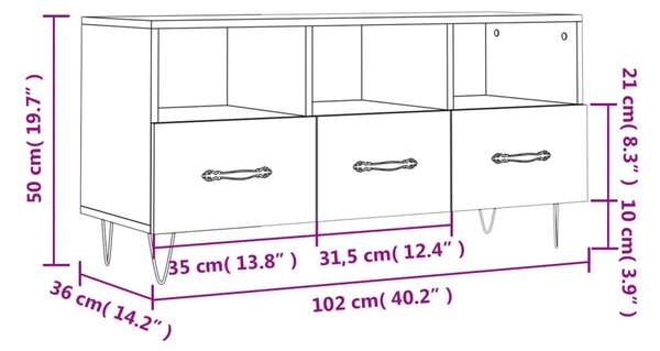 Έπιπλο Τηλεόρασης Γκρι Σκυροδέματος 102x36x50 εκ. Επεξ. Ξύλο - Γκρι