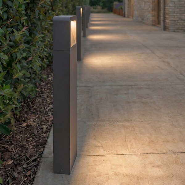 Lucande Φωτιστικό μονοπατιών LED Leya, 65 cm, ανθρακί, μέταλλο, IP54, Μαύρο, Αλουμίνιο, σύγχρονο