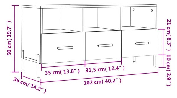 Έπιπλο Τηλεόρασης Γυαλ. Λευκό 102x36x50 εκ. Επεξεργασμένο Ξύλο - Λευκό