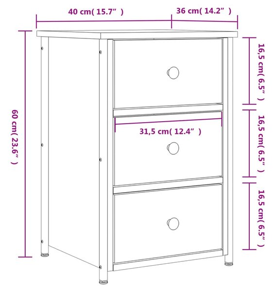 Κομοδίνο Γκρι Sonoma 40x36x60 εκ. από Επεξεργασμένο Ξύλο - Γκρι