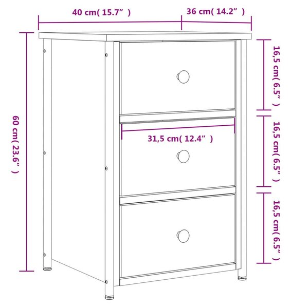 Κομοδίνο Sonoma Δρυς 40 x 36 x 60 εκ. από Επεξεργασμένο Ξύλο - Καφέ