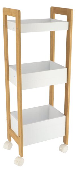 Ραφιέρα με Ρόδες 21x28,50x79 cm MDF με Bamboo Ράφια Eurocasa 9972 Λευκό - Μπεζ