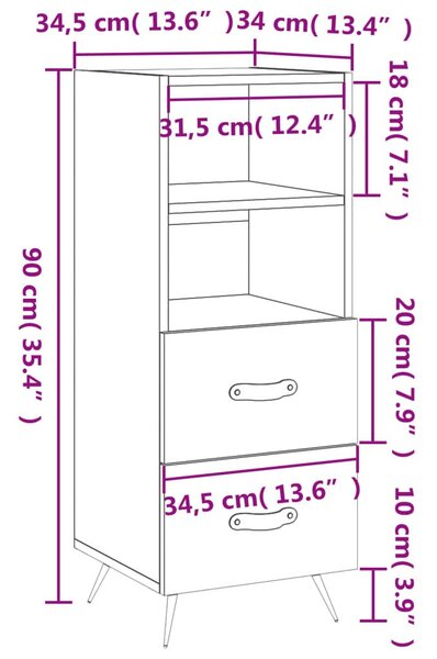 Ντουλάπι Λευκό 34,5 x 34 x 90 εκ. από Επεξεργασμένο Ξύλο - Λευκό