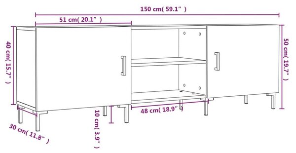 Έπιπλο Τηλεόρασης Γκρι Σκυροδέματος 150x30x50 εκ. Επεξ. Ξύλο - Γκρι