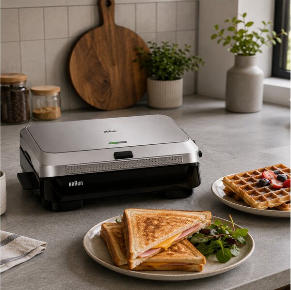 Τοστιέρα - Γκριλιέρα - Βαφλιέρα 3 σε 1 Braun SnackMaker 5 SM5038 με 3 σετ πλάκες, ισχύ 800W και χωρητικότητα 2 τοστ - Silver
