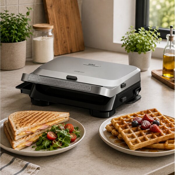 Τοστιέρα - Γκριλιέρα - Βαφλιέρα 3 σε 1 Braun SnackMaker 5 SM5006 με 2 σετ πλάκες, ισχύ 800W και επιφάνεια ψησίματος 27x13cm - Silver
