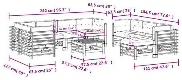 Σαλόνι Κήπου Σετ 10 τεμ. με Μαξιλάρια Εμποτισμένο Ξύλο Πεύκου - Καφέ