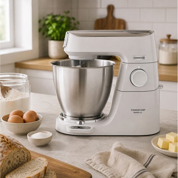 Κουζινομηχανή Kenwood Titanium Chef Baker KVL65.001WH με ενσωματωμένη ζυγαριά, ισχύ 1200W, χωρητικότητα 7L, μεταβλητή ταχύτητα και λειτουργία Pulse -