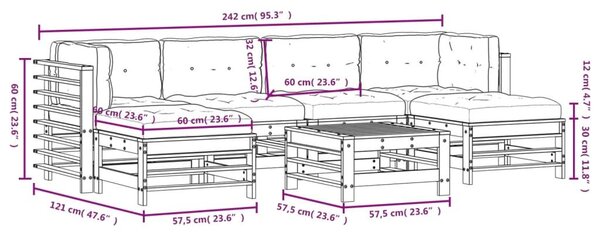 Σαλόνι Κήπου Σετ 7 Τεμαχίων από Μασίφ Ξύλο με Μαξιλάρια - Καφέ
