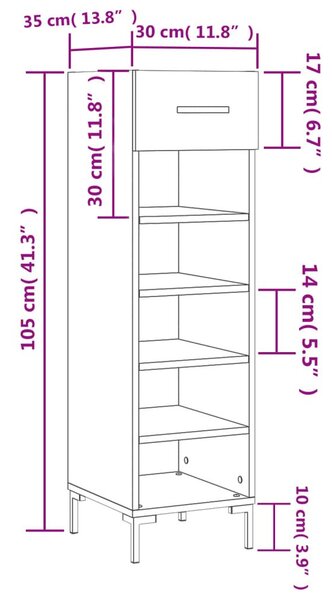 Παπουτσοθήκη Γκρι Sonoma 30x35x105 εκ. από Επεξεργασμένο Ξύλο - Γκρι