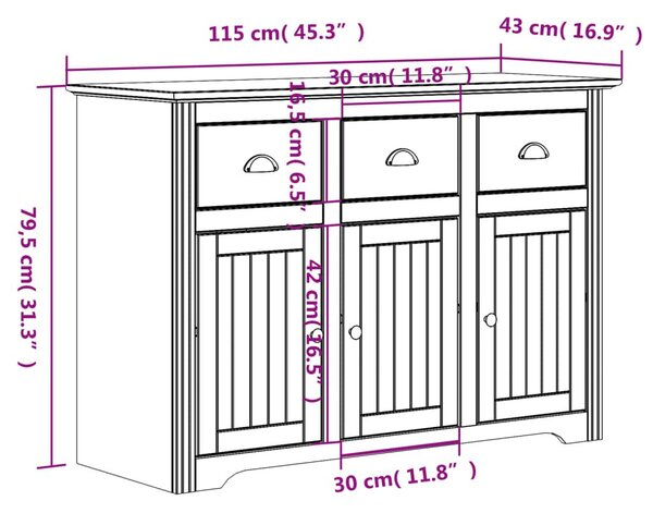 Μπουφές BODO Γκρι 115,5x43x200,5 εκ. από Μασίφ Ξύλο Πεύκου - Γκρι