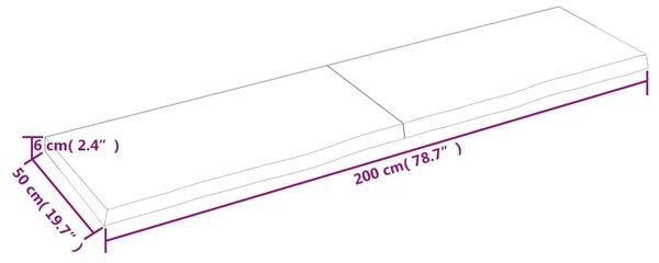 Ράφι Τοίχου Σκούρο Καφέ 200x50x(2-6) εκ. Επεξ. Μασίφ Ξύλο Δρυός - Καφέ