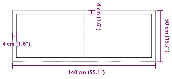 Πάγκος Μπάνιου 140x50x(2-4) εκ. από Ακατέργαστο Μασίφ Ξύλο - Καφέ