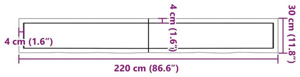 Πάγκος Μπάνιου 220 x 30 x (2-6) εκ. από Ακατέργαστο Μασίφ Ξύλο - Καφέ